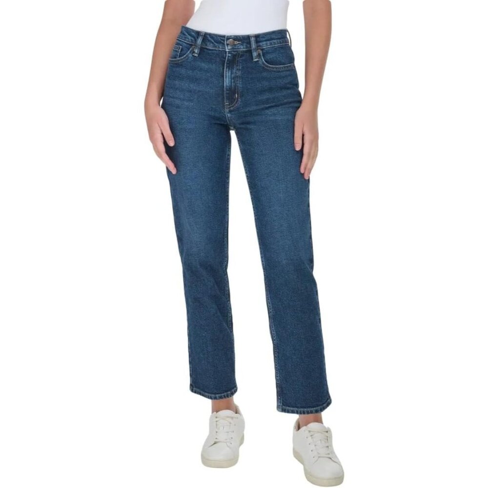 Calvin Klein Jeans Women’s 4x27 Straight Leg High-Rise Denim Pants Dark Blue